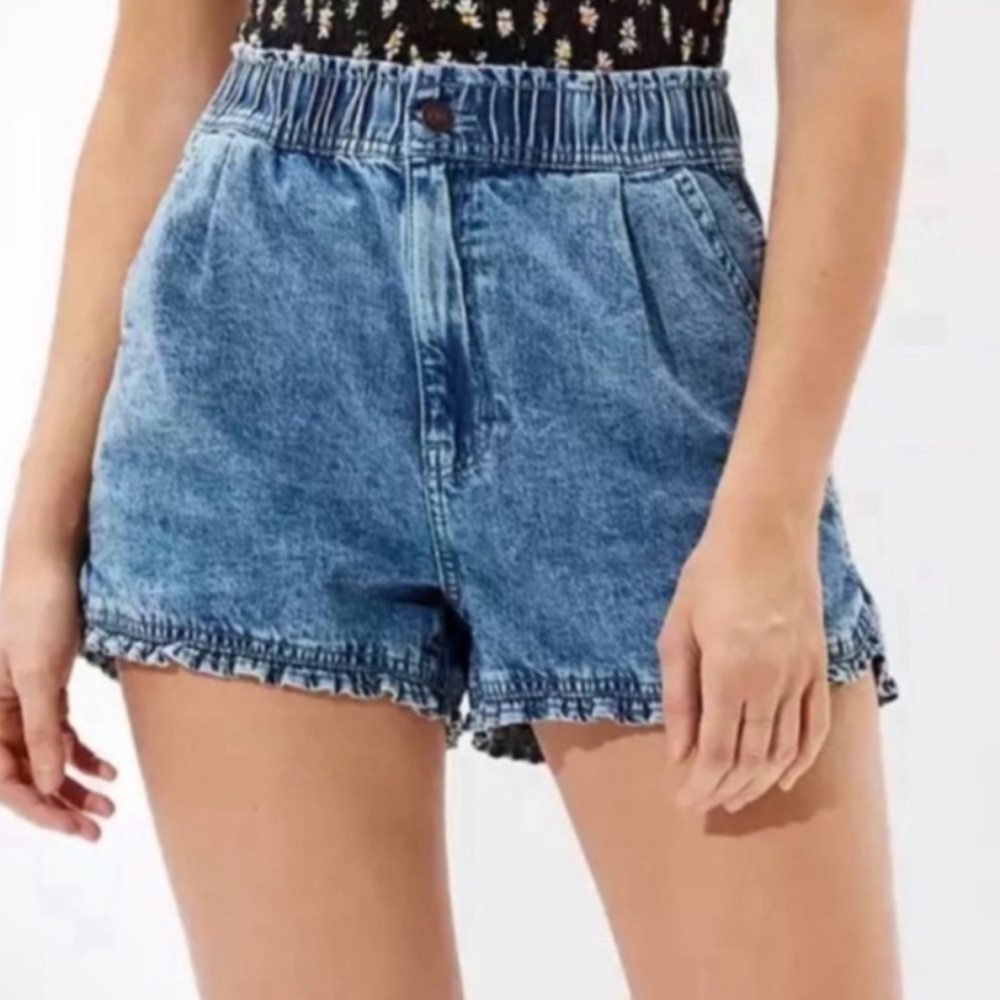 American Eagle Mom denim shorts hem stitch waist size 6